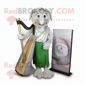 Silver Celtic Harp mascot costume character dressed with a Polo Shirt and Wallets