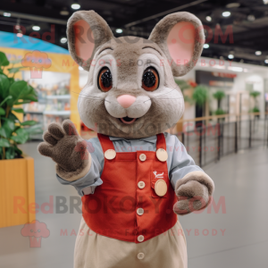Tan Chinchilla mascot costume character dressed with a Button-Up Shirt and Gloves