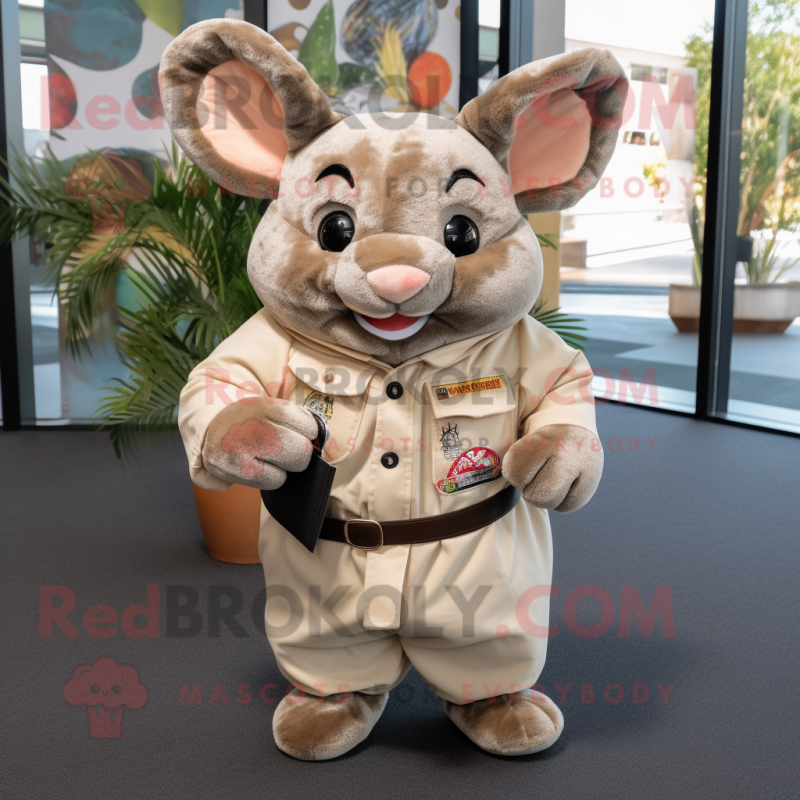 Tan Chinchilla mascot costume character dressed with a Button-Up Shirt and Gloves