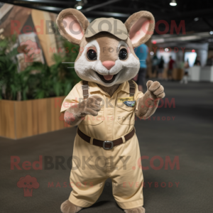 Tan Chinchilla mascot costume character dressed with a Button-Up Shirt and Gloves