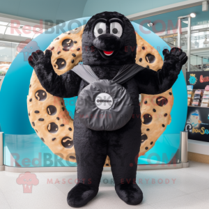 Black Bagels mascot costume character dressed with a One-Piece Swimsuit and Shawls