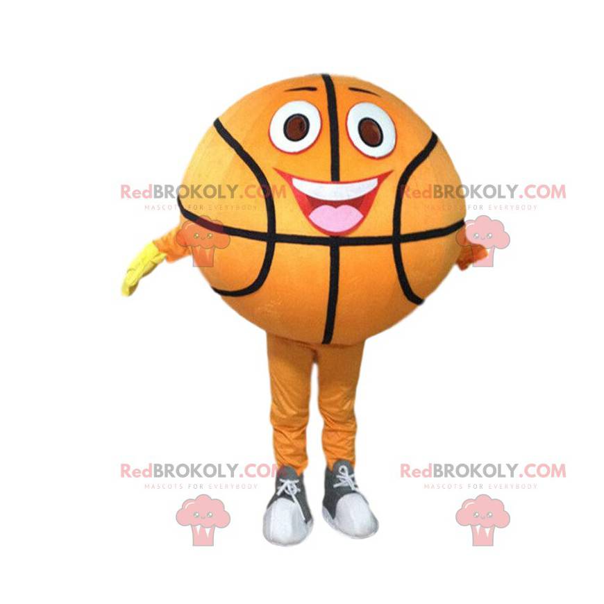 Mascotte de ballon de basket orange, costume de ballon de sport