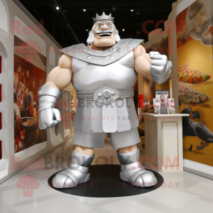 Silver Strongman mascot costume character dressed with a Sheath Dress and Anklets