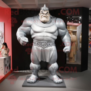 Silver Strongman mascot costume character dressed with a Sheath Dress and Anklets