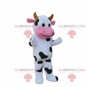 Mascotte de vache blanche et noire, costume de vachette -