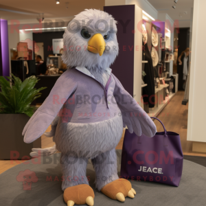 Lavender Haast'S Eagle mascot costume character dressed with a Trousers and Tote bags