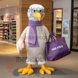 Lavender Haast'S Eagle mascot costume character dressed with a Trousers and Tote bags