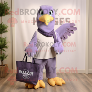 Lavender Haast'S Eagle mascot costume character dressed with a Trousers and Tote bags