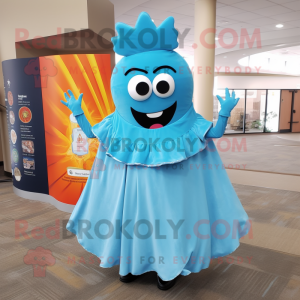 Sky Blue Enchiladas mascot costume character dressed with a Skirt and Rings