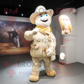 Cream Cowboy mascot costume character dressed with a Parka and Caps