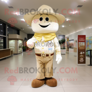 Cream Cowboy mascot costume character dressed with a Parka and Caps