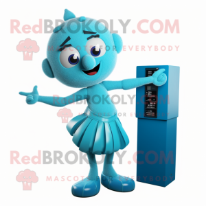 Cyan Acrobat mascot costume character dressed with a Dress and Wallets