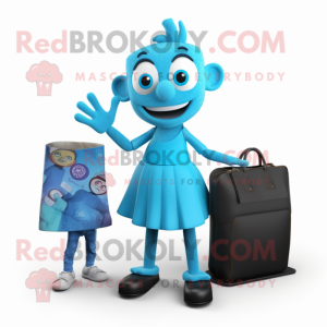 Cyan Acrobat mascot costume character dressed with a Dress and Wallets