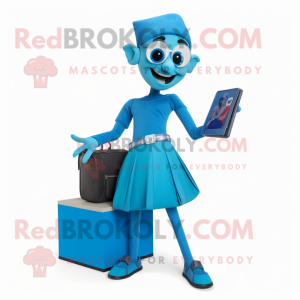 Cyan Acrobat mascot costume character dressed with a Dress and Wallets