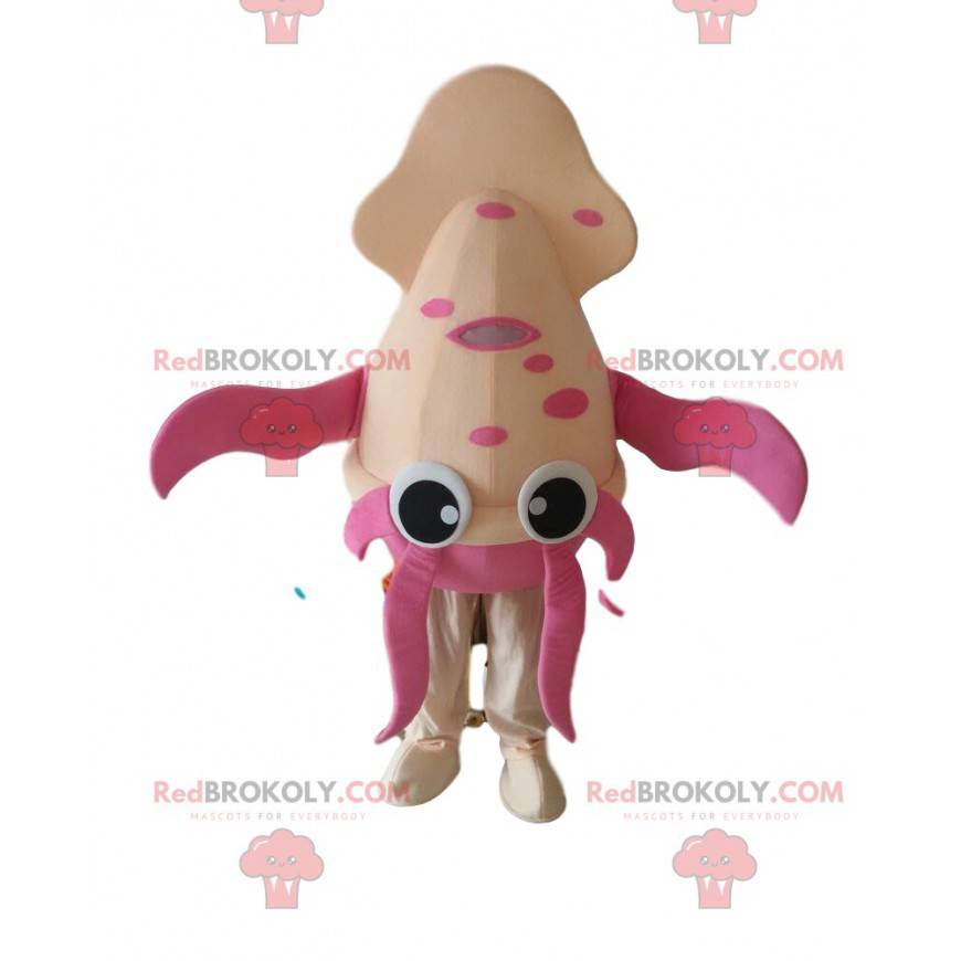 Mascote de lula rosa, fantasia de crustáceo rosa gigante -
