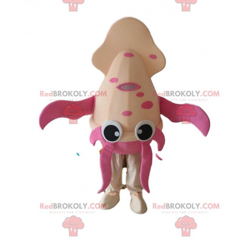 Mascotte d'encornet rose, costume de crustacé rose géant -