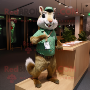 Forest Green Squirrel mascot costume character dressed with a Henley Shirt and Bracelets