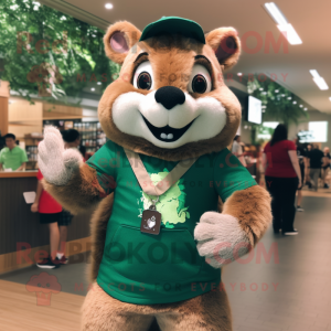Forest Green Squirrel mascot costume character dressed with a Henley Shirt and Bracelets