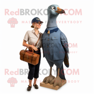 Navy Passenger Pigeon mascot costume character dressed with a Mom Jeans and Brooches