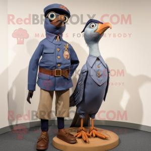 Navy Passenger Pigeon mascot costume character dressed with a Mom Jeans and Brooches