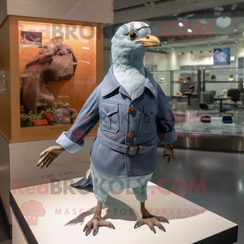 Navy Passenger Pigeon mascot costume character dressed with a Mom Jeans and Brooches