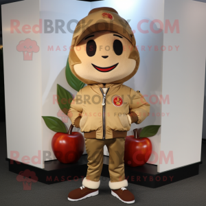Tan Apple mascot costume character dressed with a Bomber Jacket and Hairpins