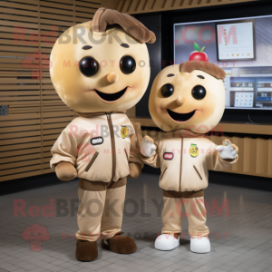 Tan Apple mascot costume character dressed with a Bomber Jacket and Hairpins