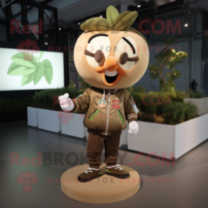 Tan Apple mascot costume character dressed with a Bomber Jacket and Hairpins