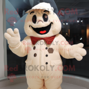 Cream Scarecrow mascot costume character dressed with a Bomber Jacket and Mittens