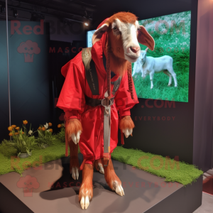 Red Boer Goat mascot costume character dressed with a Windbreaker and Anklets