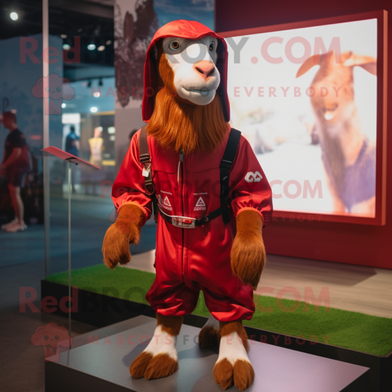 Red Boer Goat mascot costume character dressed with a Windbreaker and Anklets Red Boer Goat mascot costume character dressed with a Windbreaker and Anklets