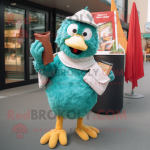 Teal Chicken Parmesan mascot costume character dressed with a Long Sleeve Tee and Wallets