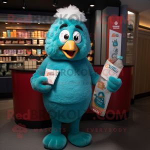 Teal Chicken Parmesan mascot costume character dressed with a Long Sleeve Tee and Wallets