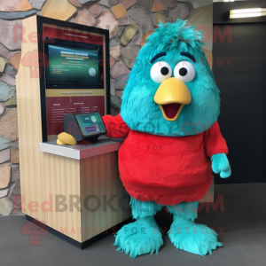 Teal Chicken Parmesan mascot costume character dressed with a Long Sleeve Tee and Wallets