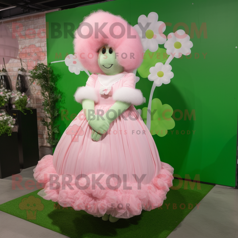 Pink Bunch Of Shamrocks mascot costume character dressed with a Wedding Dress and Hairpins
