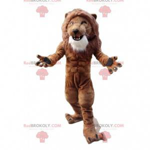 Mascota de león muy musculoso, disfraz de bodybulder -
