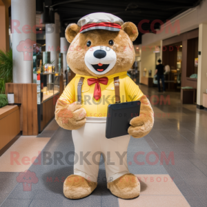 Gold Bear mascot costume character dressed with a Corduroy Pants and Wallets