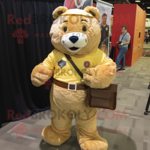 Gold Bear mascot costume character dressed with a Corduroy Pants and Wallets