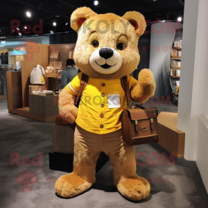 Gold Bear mascot costume character dressed with a Corduroy Pants and Wallets