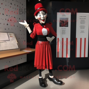 Red Mime mascot costume character dressed with a Pencil Skirt and Caps