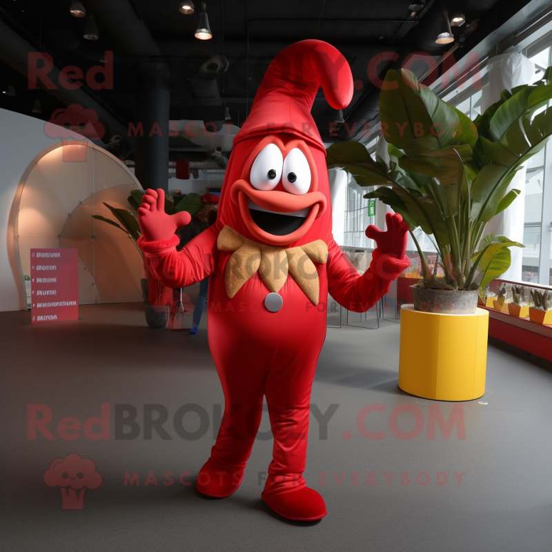 Red Banana mascot costume character dressed with a Jumpsuit and Cufflinks