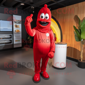 Red Banana mascot costume character dressed with a Jumpsuit and Cufflinks