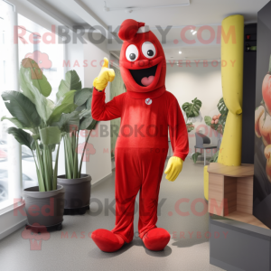 Red Banana mascot costume character dressed with a Jumpsuit and Cufflinks