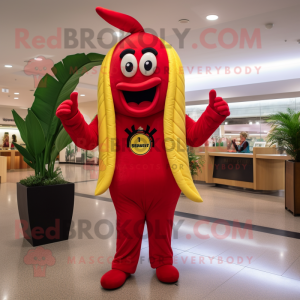 Red Banana mascot costume character dressed with a Jumpsuit and Cufflinks