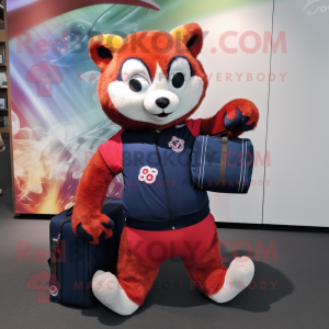 Navy Red Panda mascot costume character dressed with a Yoga Pants and Tote bags