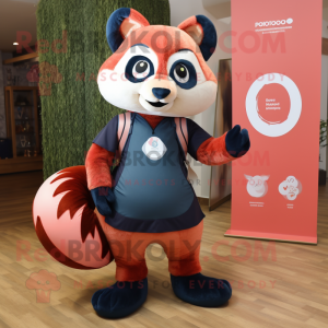 Navy Red Panda mascot costume character dressed with a Yoga Pants and Tote bags