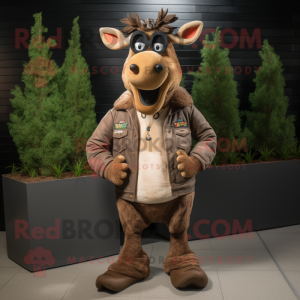 Brown Moose mascot costume character dressed with a Skinny Jeans and Eyeglasses