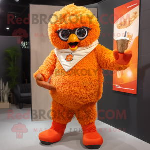 Orange Fried Chicken mascot costume character dressed with a Jumpsuit and Wraps