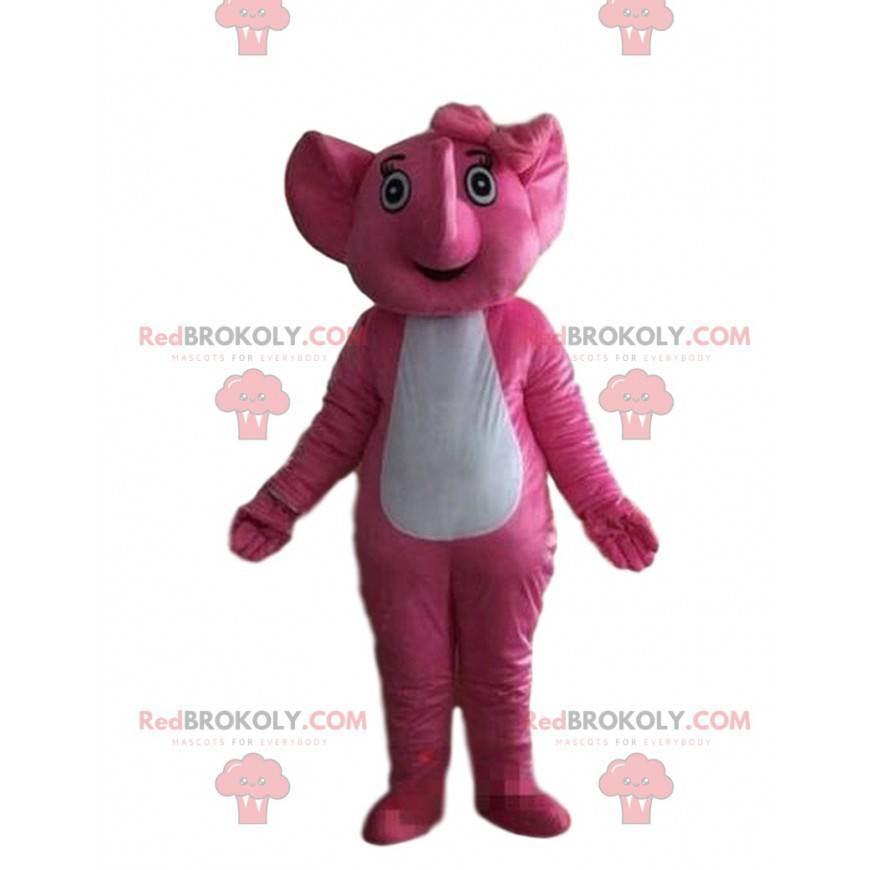 Mascotte d'éléphant rose et blanc, costume d'éléphanteau -