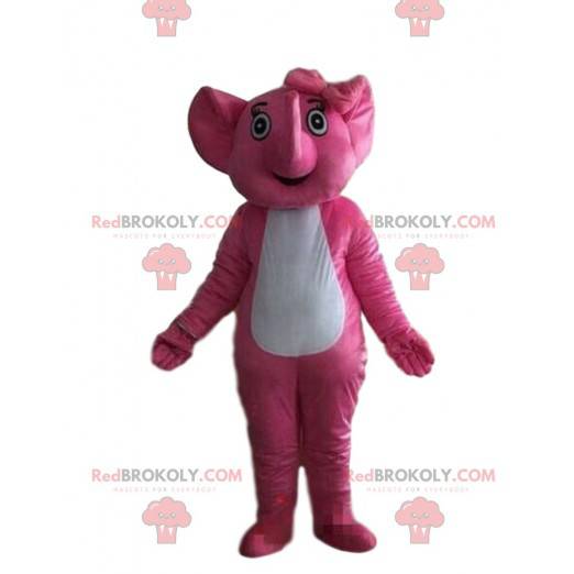 Rosa och vit elefantmaskot, elefantdräkt - Redbrokoly.com